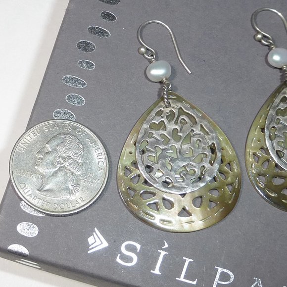 Silpada W1525 Carved MOP Sterling Silver Teardrop Earrings .925 - Picture 3 of 4